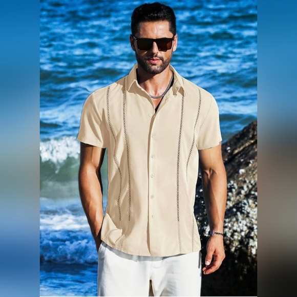 LETSEE Men's Button Down Beach Shirt #575, 576, 577 - Picture 8 of 12